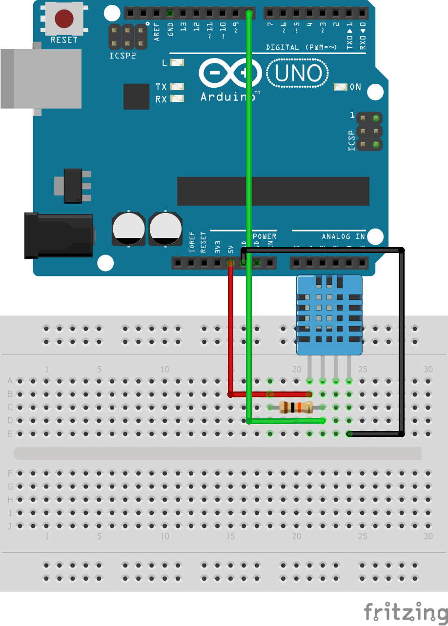Circuit of DHT11 Temperature and Humidity Sensor with Arduino
