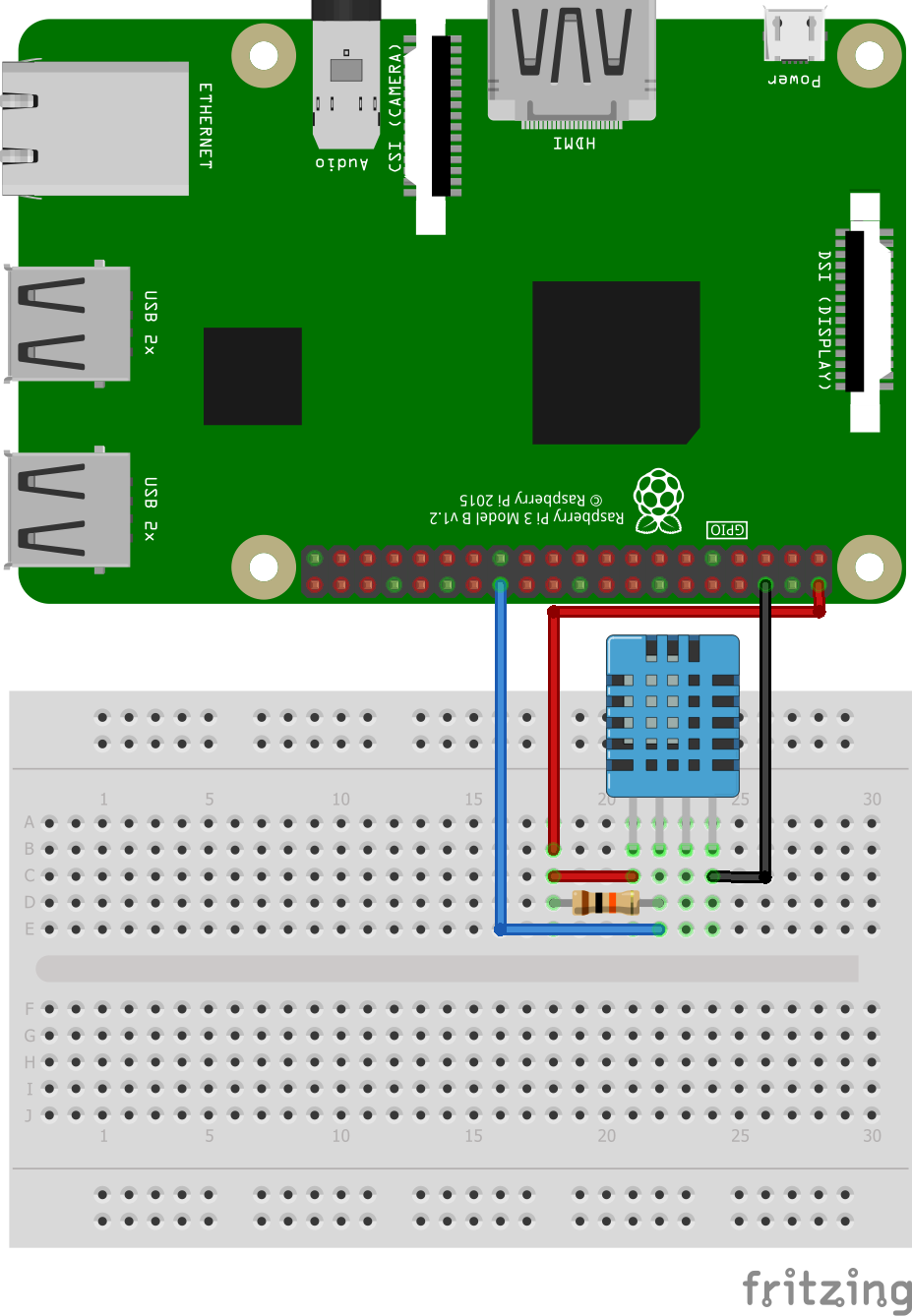 Circuit of DHT11 Temperature and Humidity Sensor in Raspberry Pi