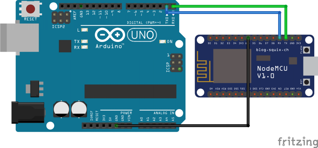 Circuit for Serial communication between NodeMCU and Arduino
